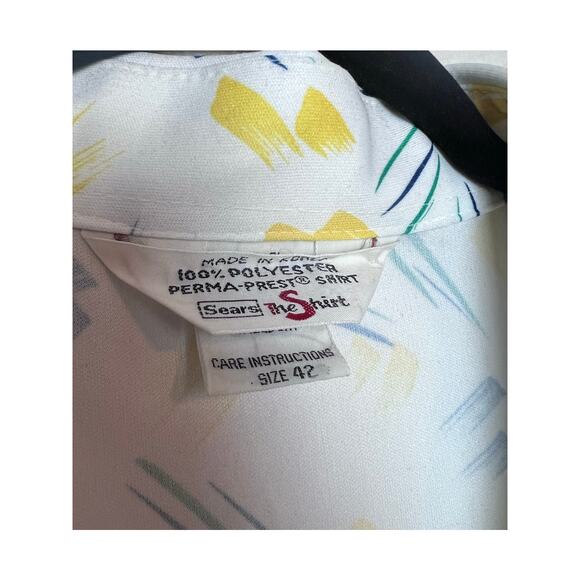 Sears Women's Vintage Perma-Prest Short Sleeve Button Up Abstract Blouse Size 42 - Picture 2 of 9